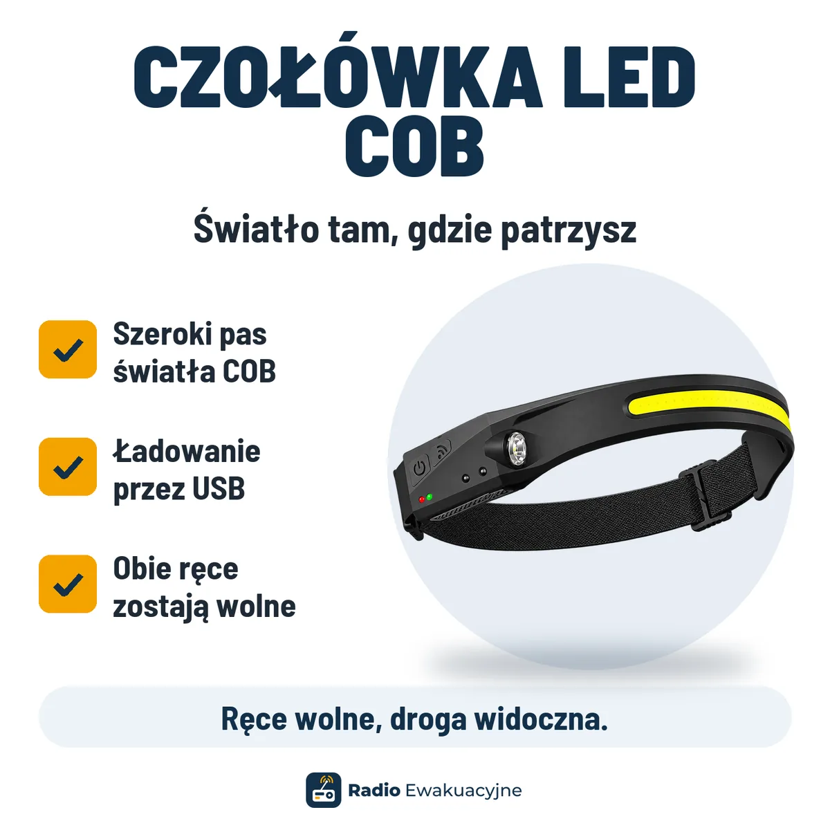 Czołówka LED COB z ładowaniem USB